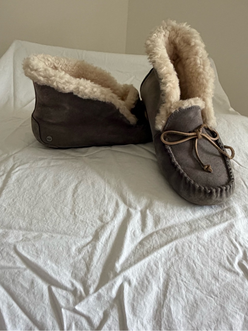Ugg Plush-Lined Suede Moccasin Slippers - Taupe